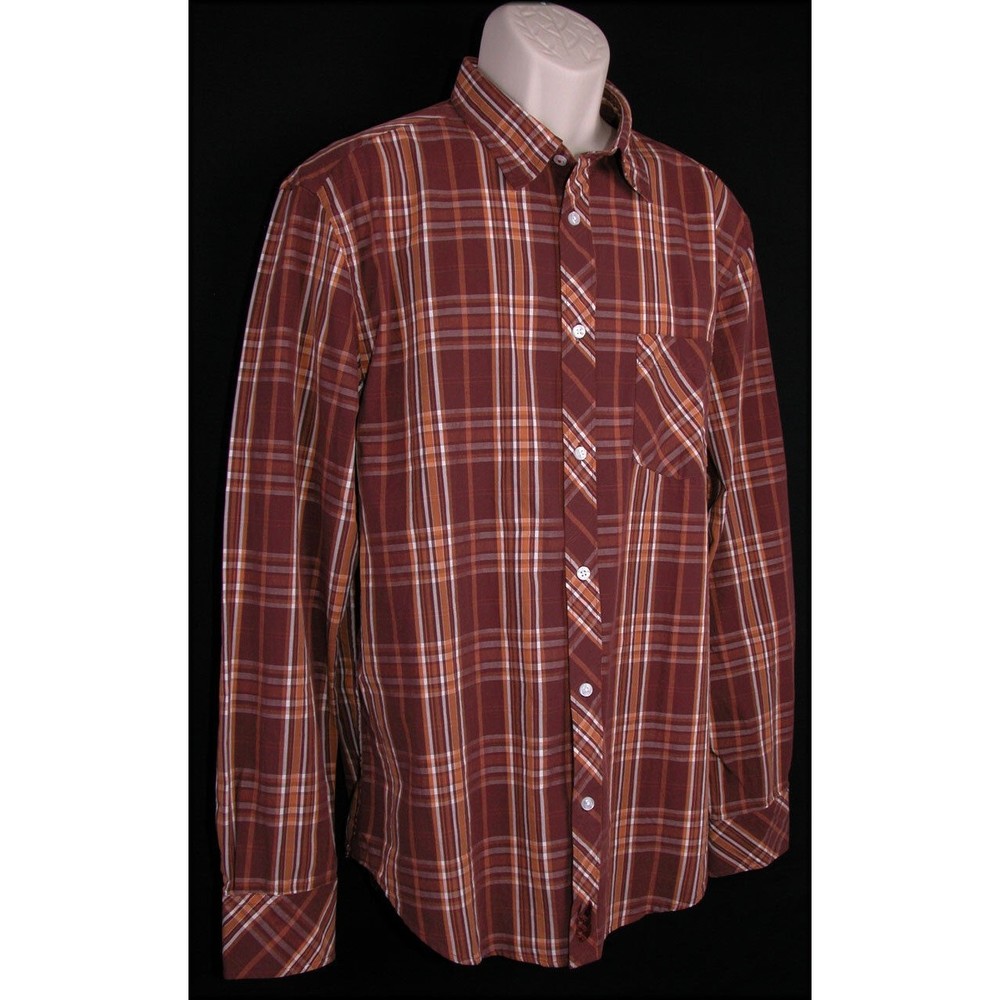 Canterbury of New Zealand Mens Western Plaid Shirt XL Burgundy Orange Red NEW